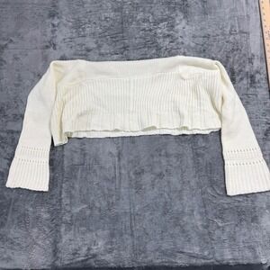 Finger & Toe Shrug Sweater Womens L Cream White Ribbed Bolero SW-2040B